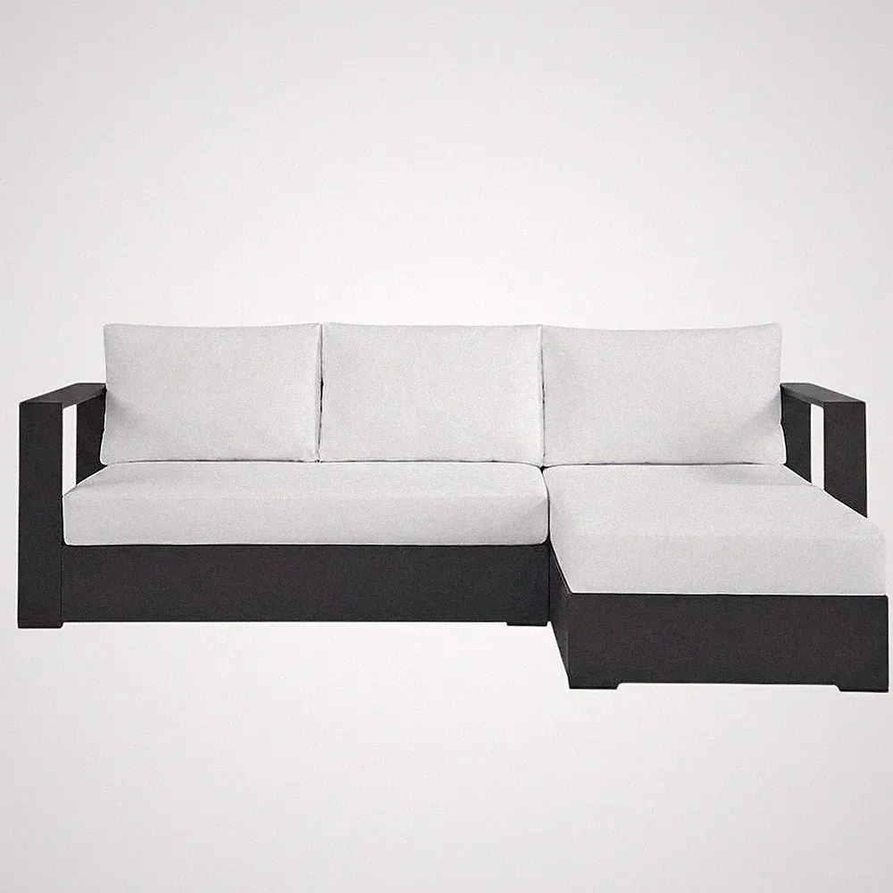 Powder-Coated Aluminum Right-Facing Chaise Outdoor Sectional Sofa Set, Gray