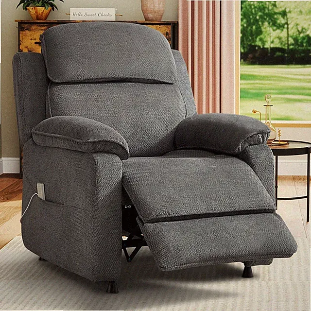 Power Electric Recliner Fabric Sofa Home Theater Seating Side Pocket Dark Gray
