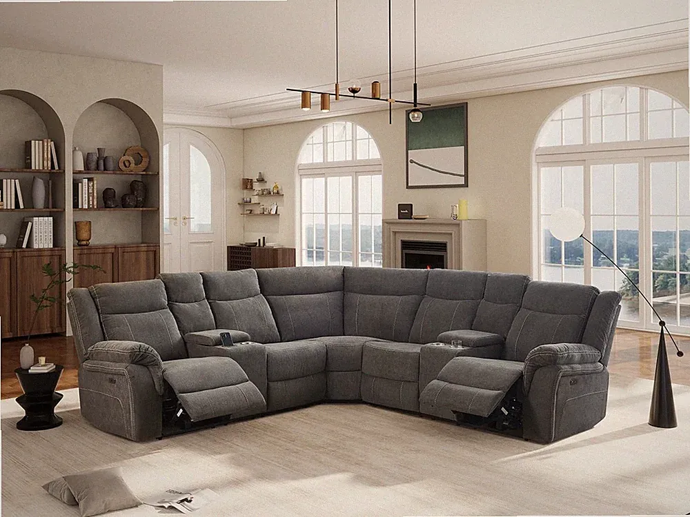 Power Fabric Reclining Sectional Sofa Set Zero Gravity Couch w USB Console