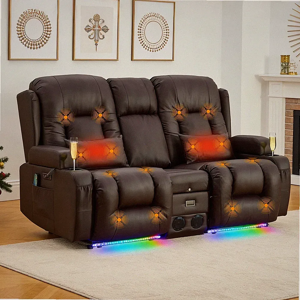 Power Home Theater Seating Recliner Loveseat Sofa w/Massage,Bluetooth,WallHugger