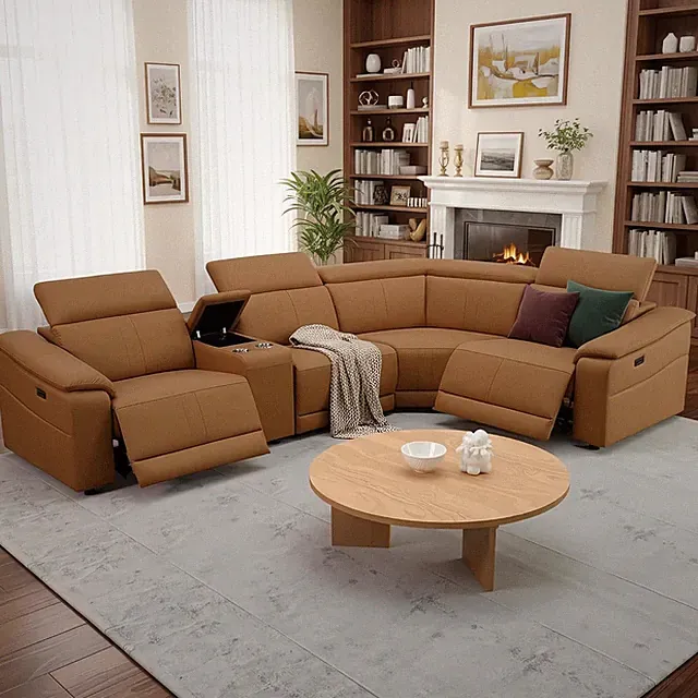 Power Recliner Sectional Couch, Breathing Leather Living Room Furniture Set, Rec