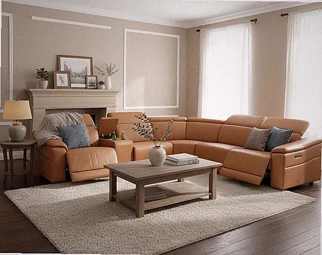 Power Recliner Sectional Couch, Breathing Leather Living Room Furniture Set, Rec