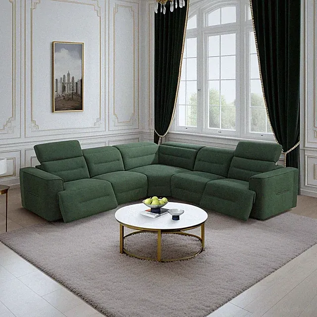 Power Recliner Sectional Sofa, L-Shaped Living Room Furniture Set, Flannel Secti