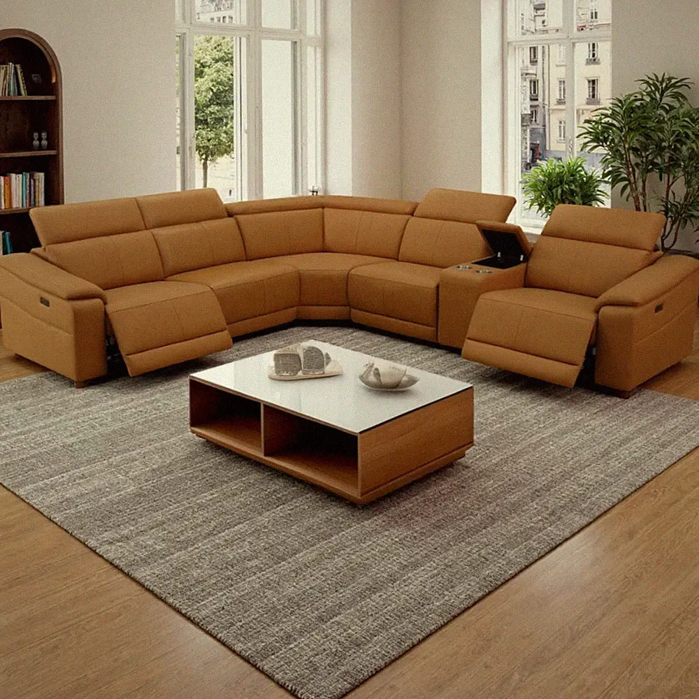 Power Recliner Sectional Sofa Set with USB Ports, Flannel Recliner Sofa Set with