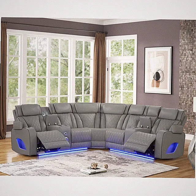 Power Recliner Sectional with Massage, Bluetooth, LED Lights - Gray