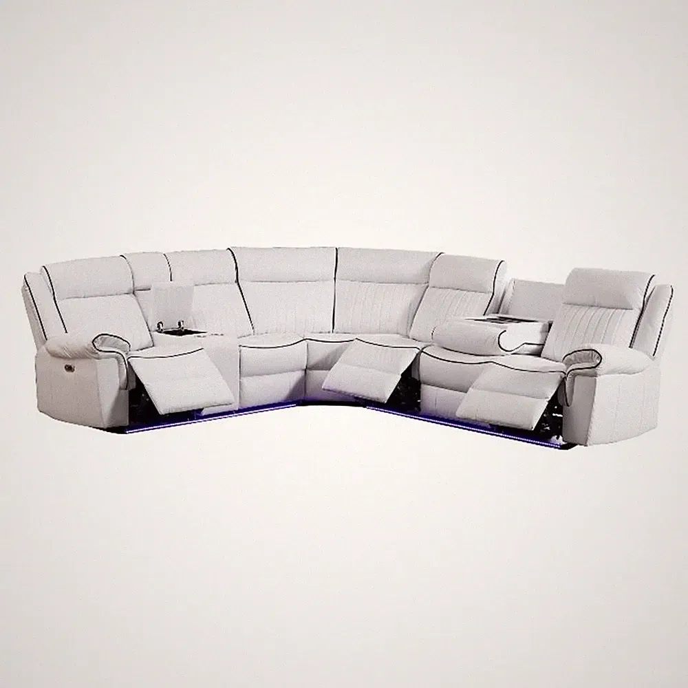 Power Reclining PU Leather Sectional Sofa w/ Speaker & Wireless Charging & Ou...