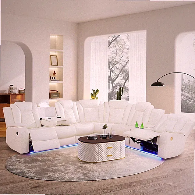 Power Reclining Sectional Sofa USB Chargers and Storage Console, Leather