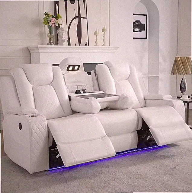 Power Reclining Sofa 0 Gravity w/ Wireless Charger, LED Floor Lights, Read