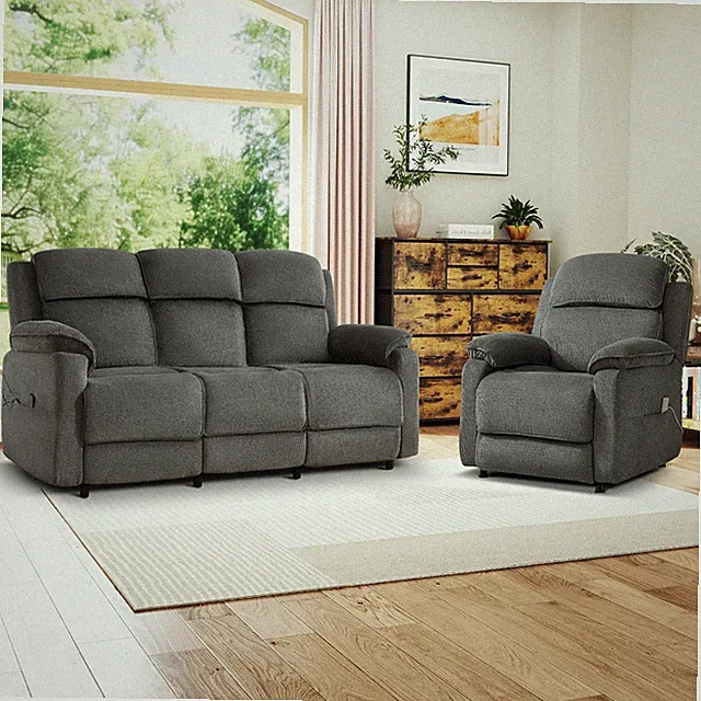 Power Reclining Sofa Set for Living Room with Side Pocket(Gray)