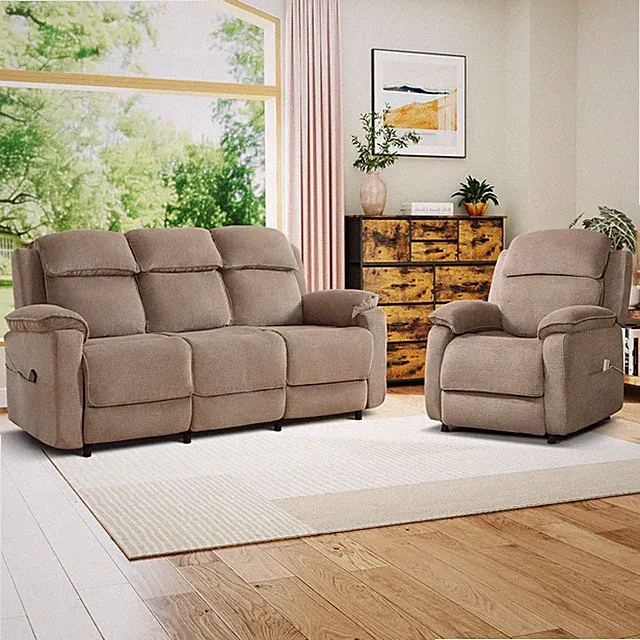 Power Reclining Sofa Set for Living Room with Side Pocket (Khaki)