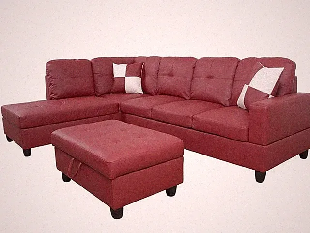 Pre-owned Sofa L Shaped Couch Faux Leather With Ottoman
