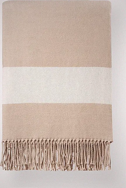 Premium Coastal Decorative Throw Blanket for Patio Couch Sofa, Neutral Tan Plaid