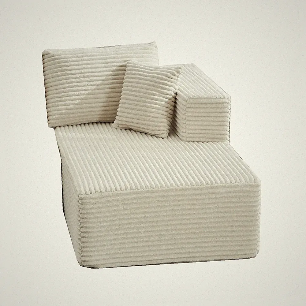 Premium Corduroy Sectional Sofa in Beige – Right Facing Chaise, Perfect for
