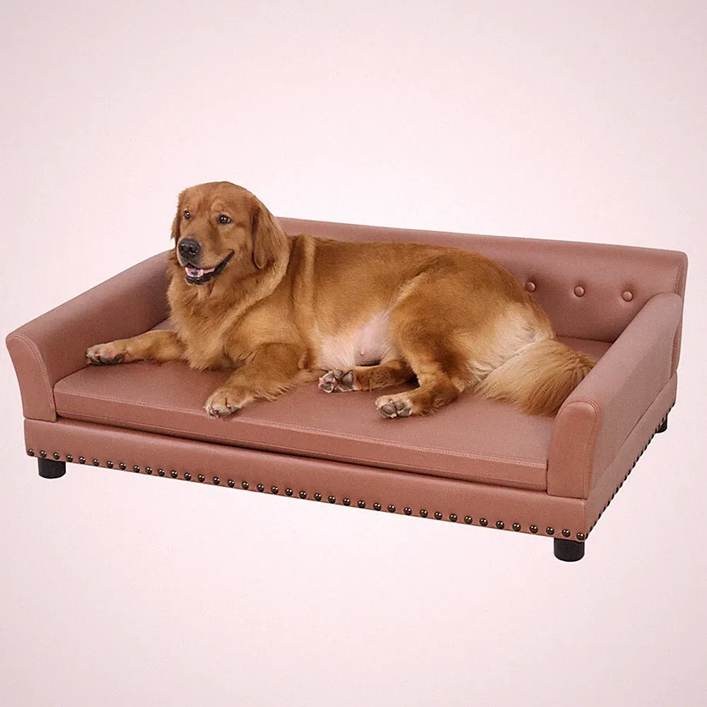 Premium Large Pet Sofa Bed Luxury Leather Dog Couch w Removable Washable Cushion