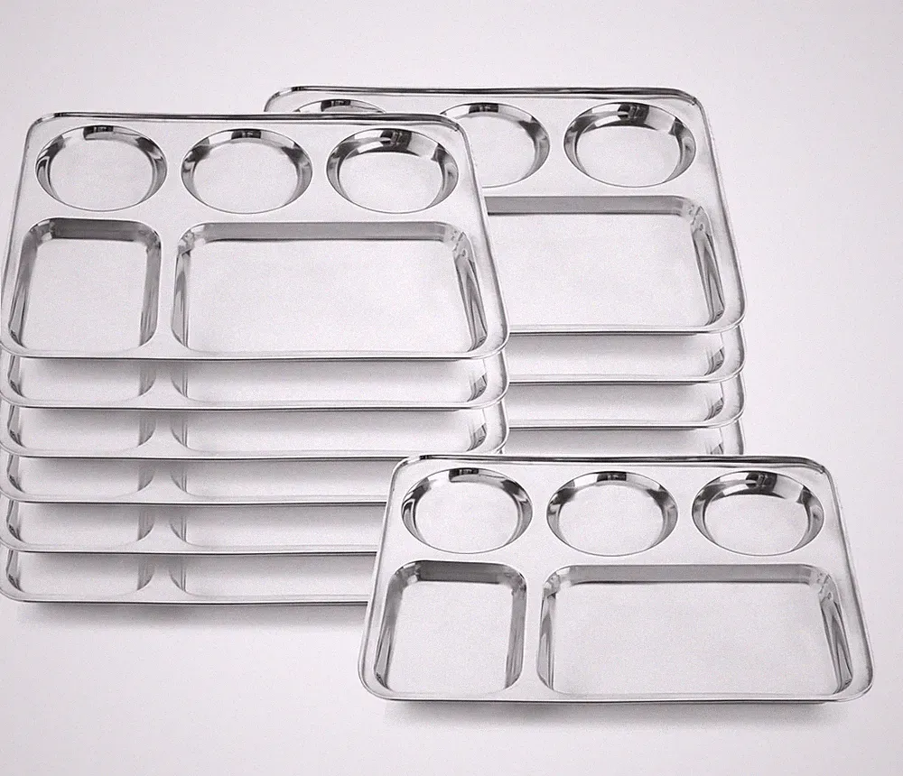 Premium Stainless Steel Luxurious 5 in 1 Three Compartment Divided Dinner Pla...