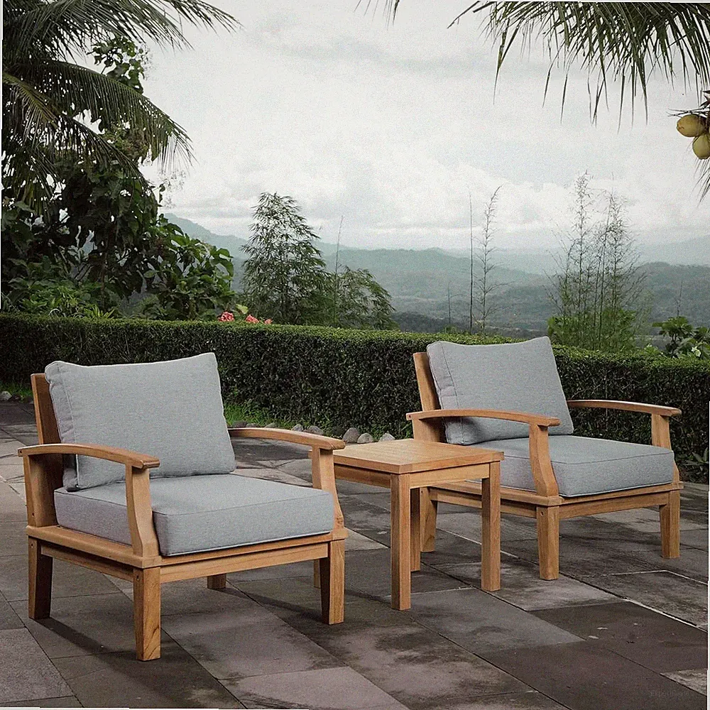 Premium Teak Wood 3-Piece Outdoor Patio Furniture Set in Natural Gray