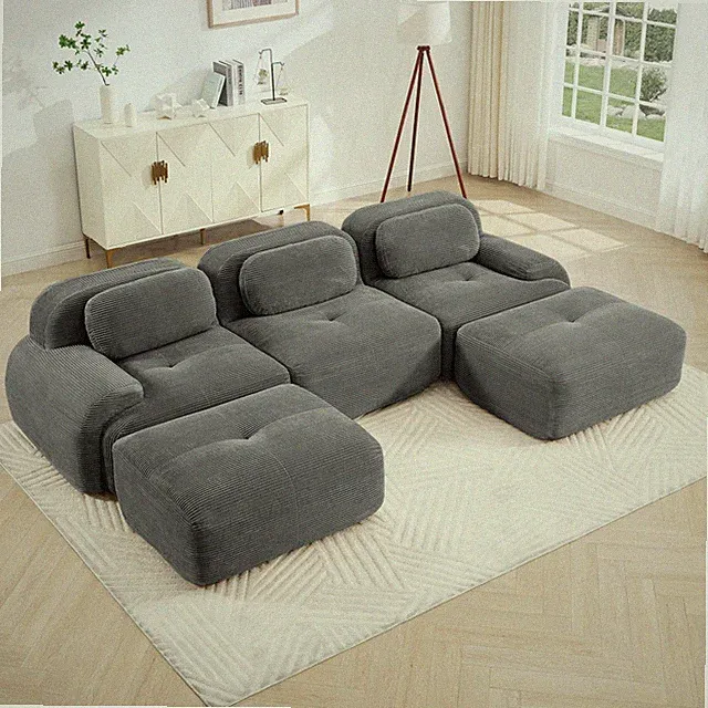 Premium U-Shaped Modular Sectional Sofa w/ No Assembly Corduroy Fabric, Gray
