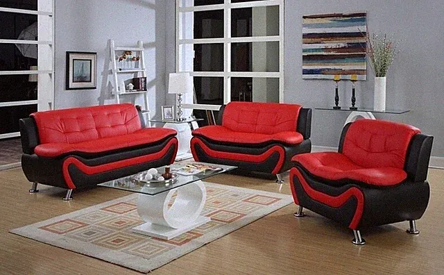*PRICE DROP* Black Red Leather 3PC Sofa Couch Set Contemporary Modern Furniture