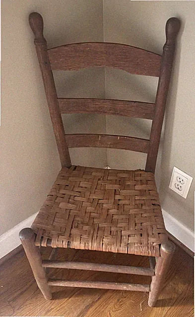 Primitive Antique Ladder Back Woven Cane Bottom Chair 35" X 17" Seat READ Ship