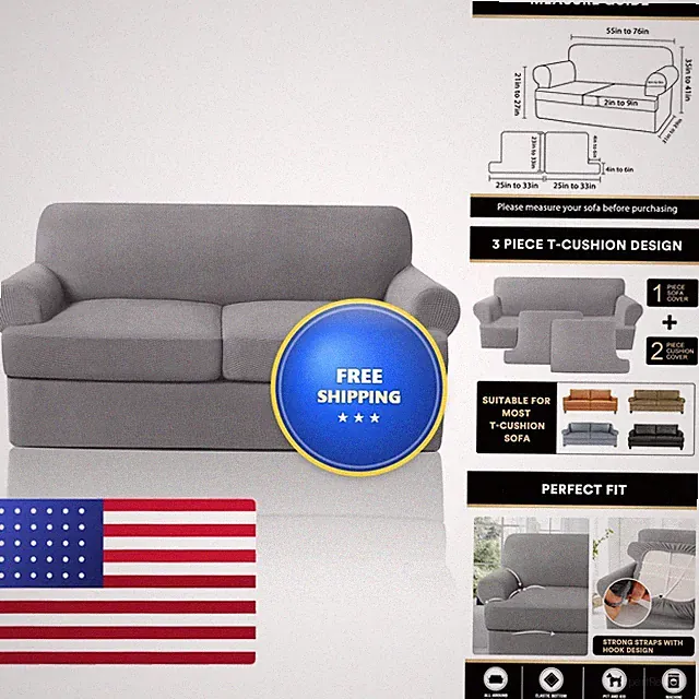 PrinceDeco 3PC T Cushion Loveseat Slipcover 2 Cushion 76" Dove