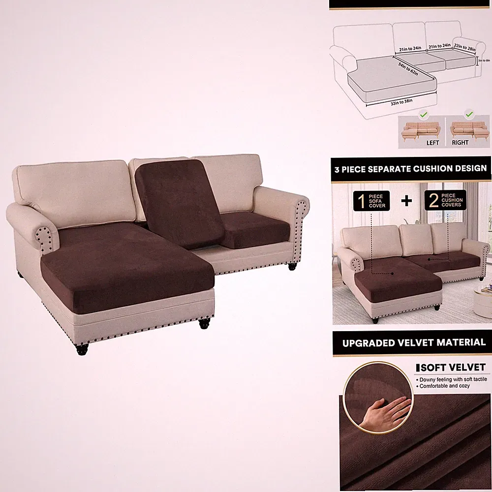 Princedeco Sectional Couch Covers 3 Pieces Velvet Sofa Covers L Shape Soft