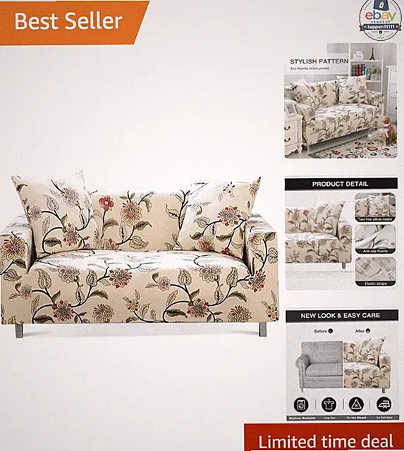 Printed Sofa Cover 3 Seater Stretch Couch Cover Floral Design with Pillow Cases