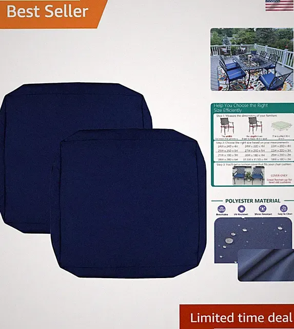 Protective 28x28x6 Outdoor Cushion Covers in Navy Blue - 2-Pack Washable