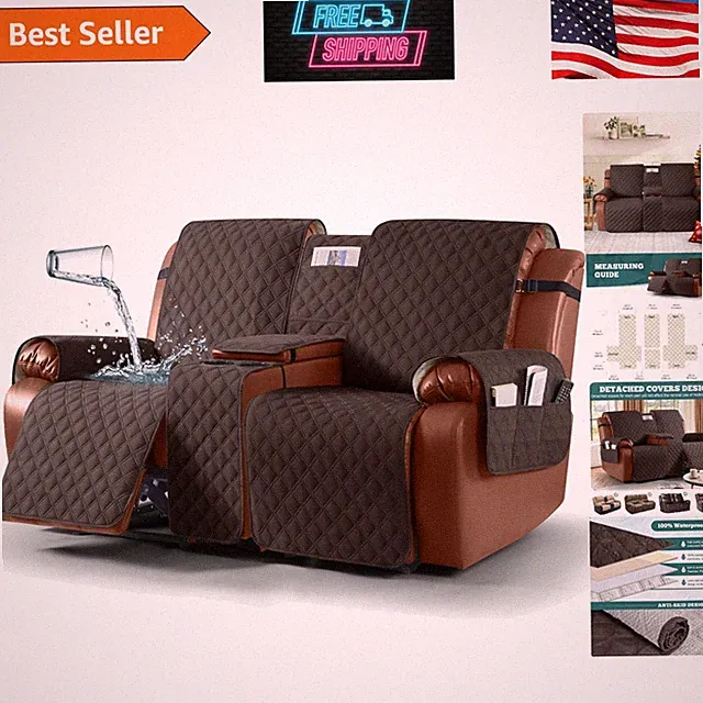 Protective Chocolate Recliner Cover with Console - Waterproof & Durable Design