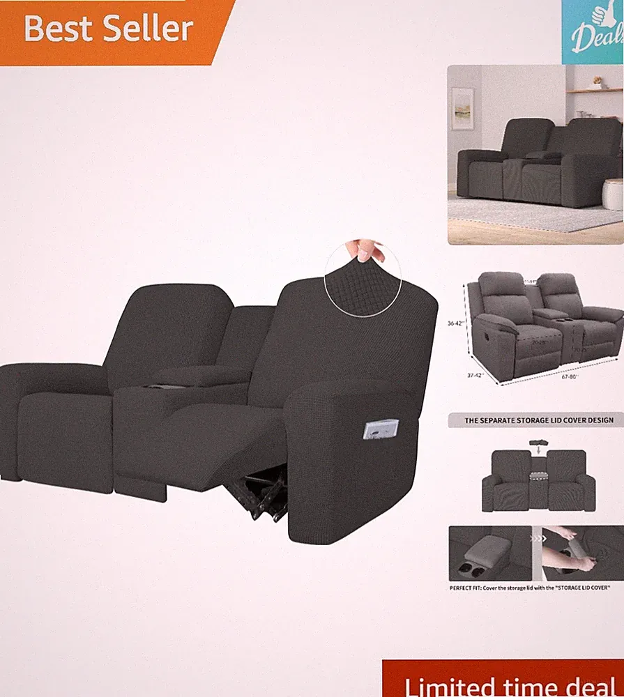 Protective Loveseat Slipcover for Recliners - Stylish Dark Gray Design