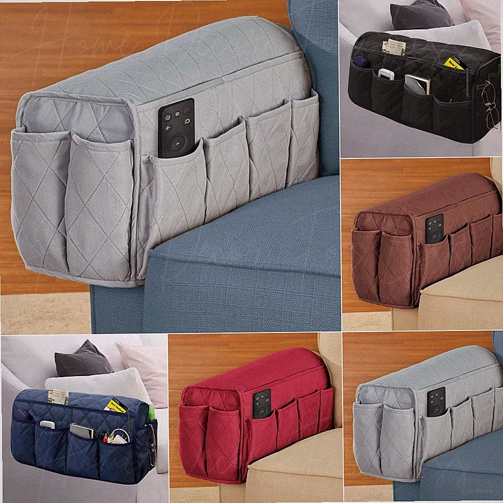 Protective Quilted Chair Recliner Armrest Cover with Pocket Storage in 5 Colors