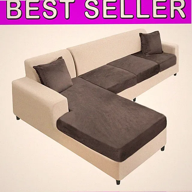 Protective Stretch Velvet Sofa Covers with Pillowcases for L-Shape Sectionals