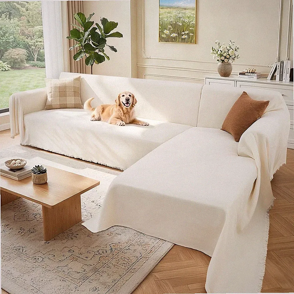 Protective & Stylish XL Cream White Couch Covers - 2 Piece Set for Sectionals