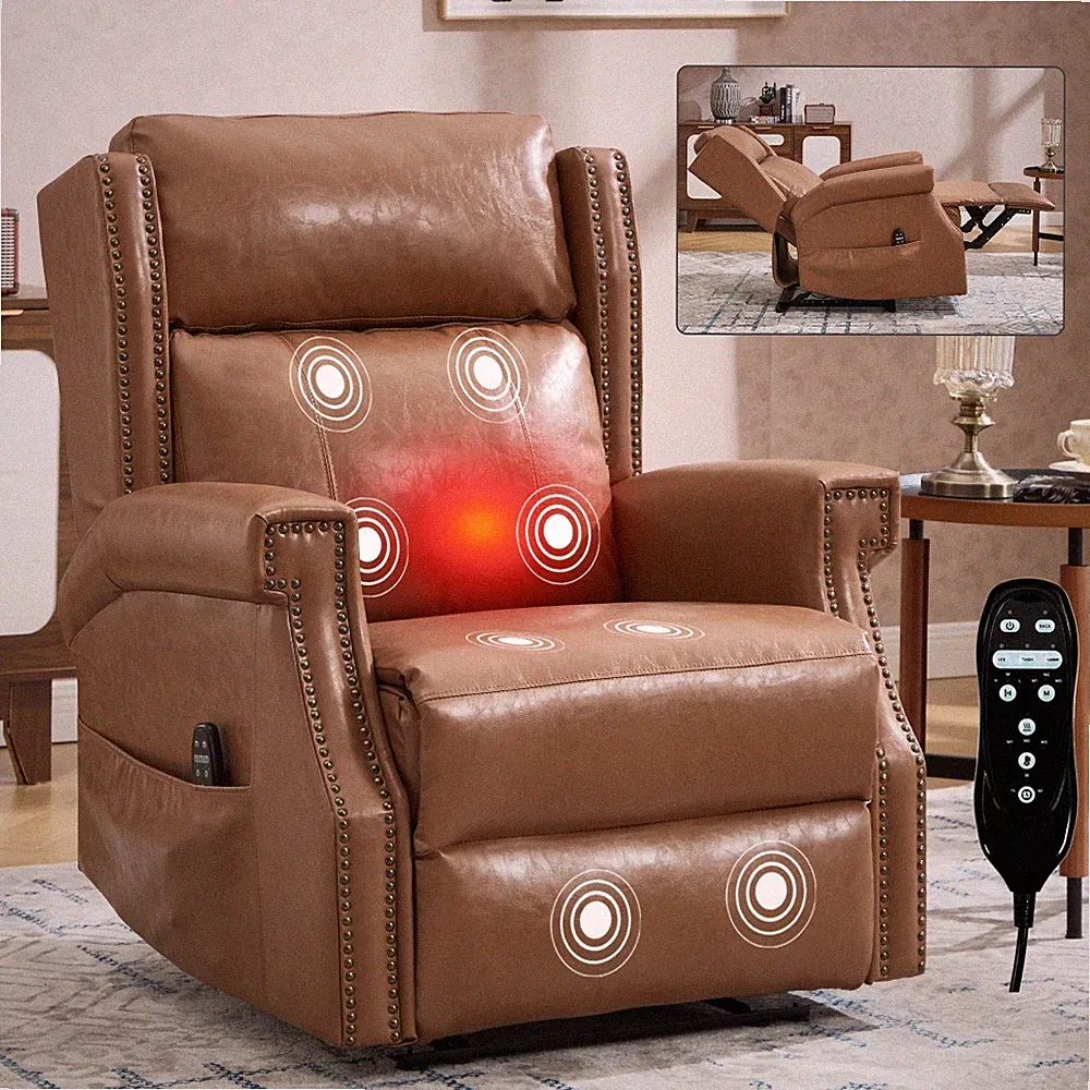 PU Massage Recliner Chair Single Sofa Heat Home Theater Seating w/ Remote