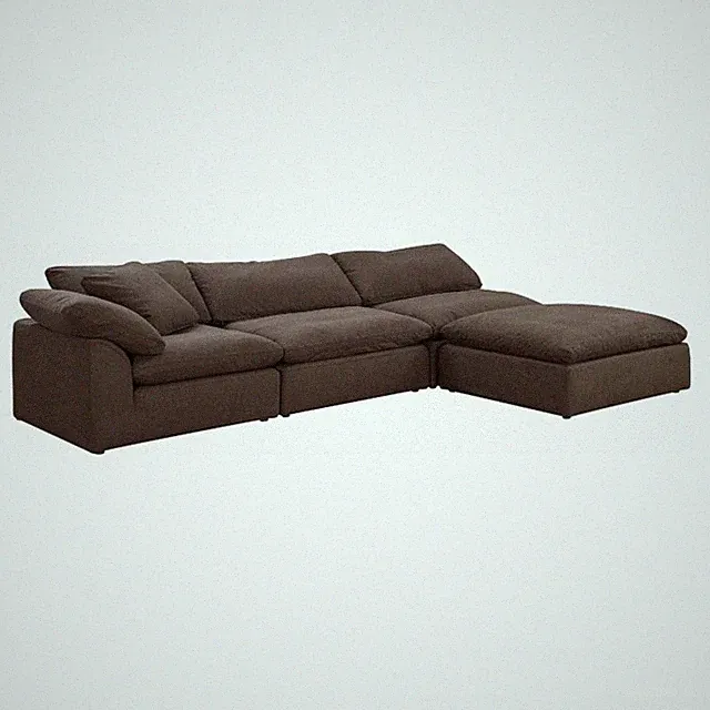 Puff 4 Pc Slipcovered Modular Sectional Sofa Performance Fabric Brown