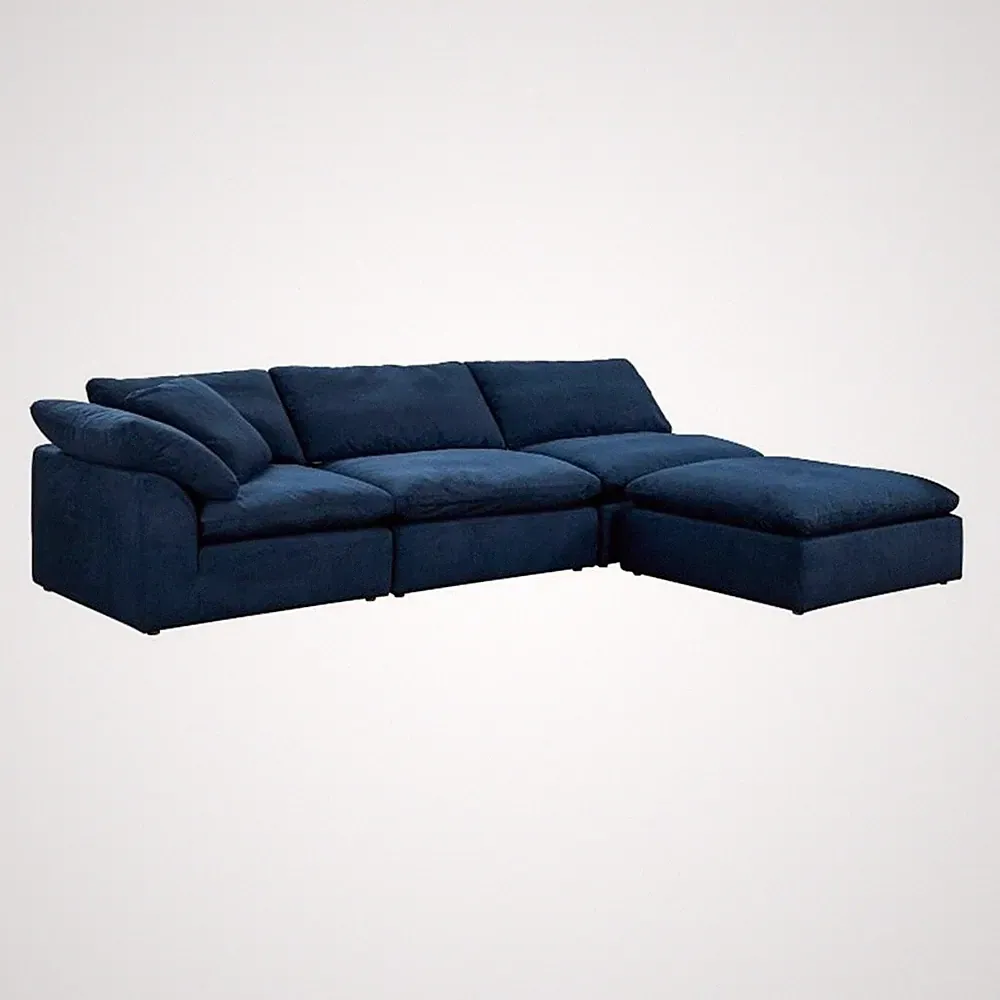 Puff 4 Pc Slipcovered Modular Sectional Sofa Performance Fabric Navy Blue