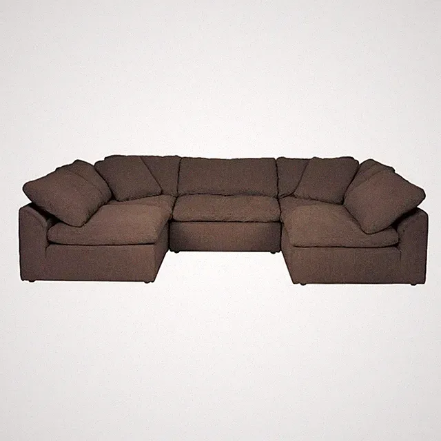 Puff 5 Pc Slipcovered Modular Sectional Sofa Performance Fabric Brown