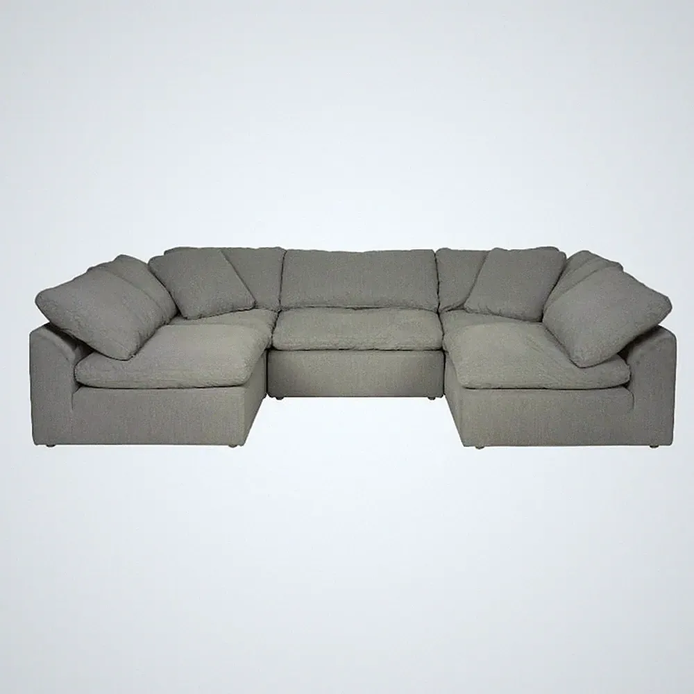 Puff 5 Pc Slipcovered Modular Sectional Sofa Performance Fabric Gray