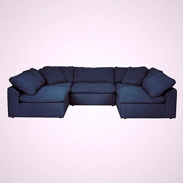 Puff 5 Pc Slipcovered Modular Sectional Sofa Performance Fabric Navy Blue