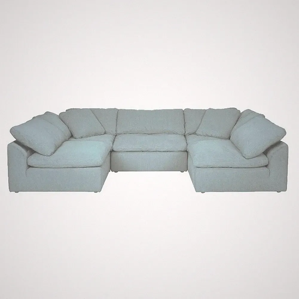 Puff 5 Pc Slipcovered Modular Sectional Sofa Performance Fabric Ocean Blue