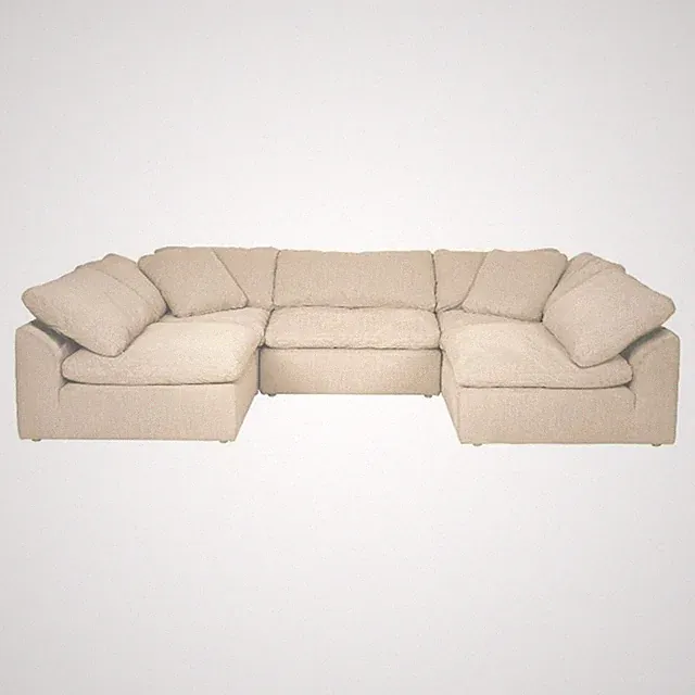 Puff 5 Pc Slipcovered Modular Sectional Sofa Performance Fabric Tan