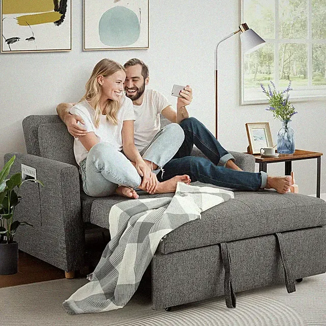 Pull Out Sofa Bed 2 Seater Loveseats Convertible Linen Sleeper for Small Space🔥