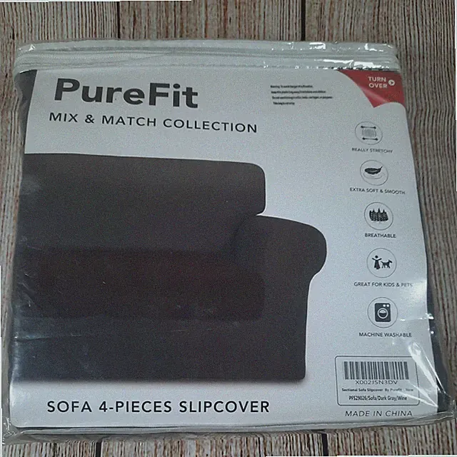 PureFit Mix & Match 4 Pieces Super Stretch Chair Couch Cover (Dark Gray/Wine)