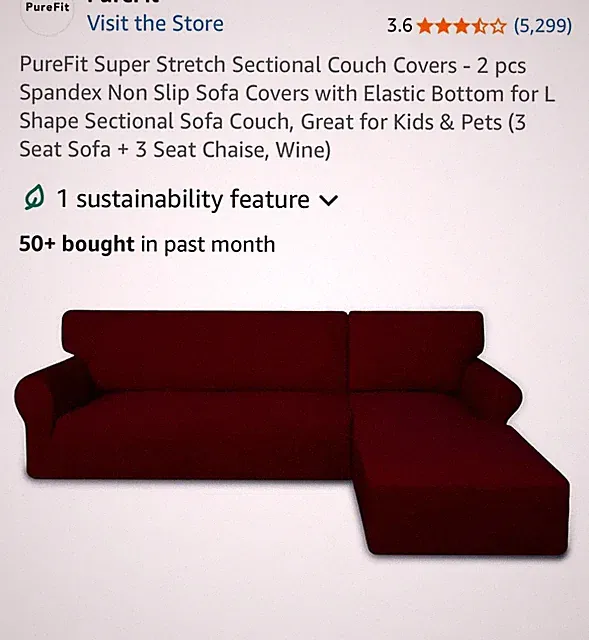 PureFit Super Stretch Sectional Couch Covers - 2 pcs Wine