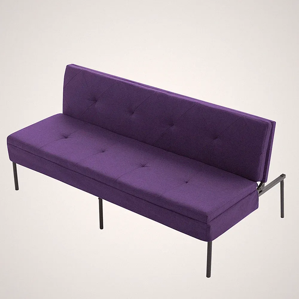 Purple 3-Seater Futon Sofa Bed, Twin Folding Sleeper Sofa, Sturdy Metal Frame