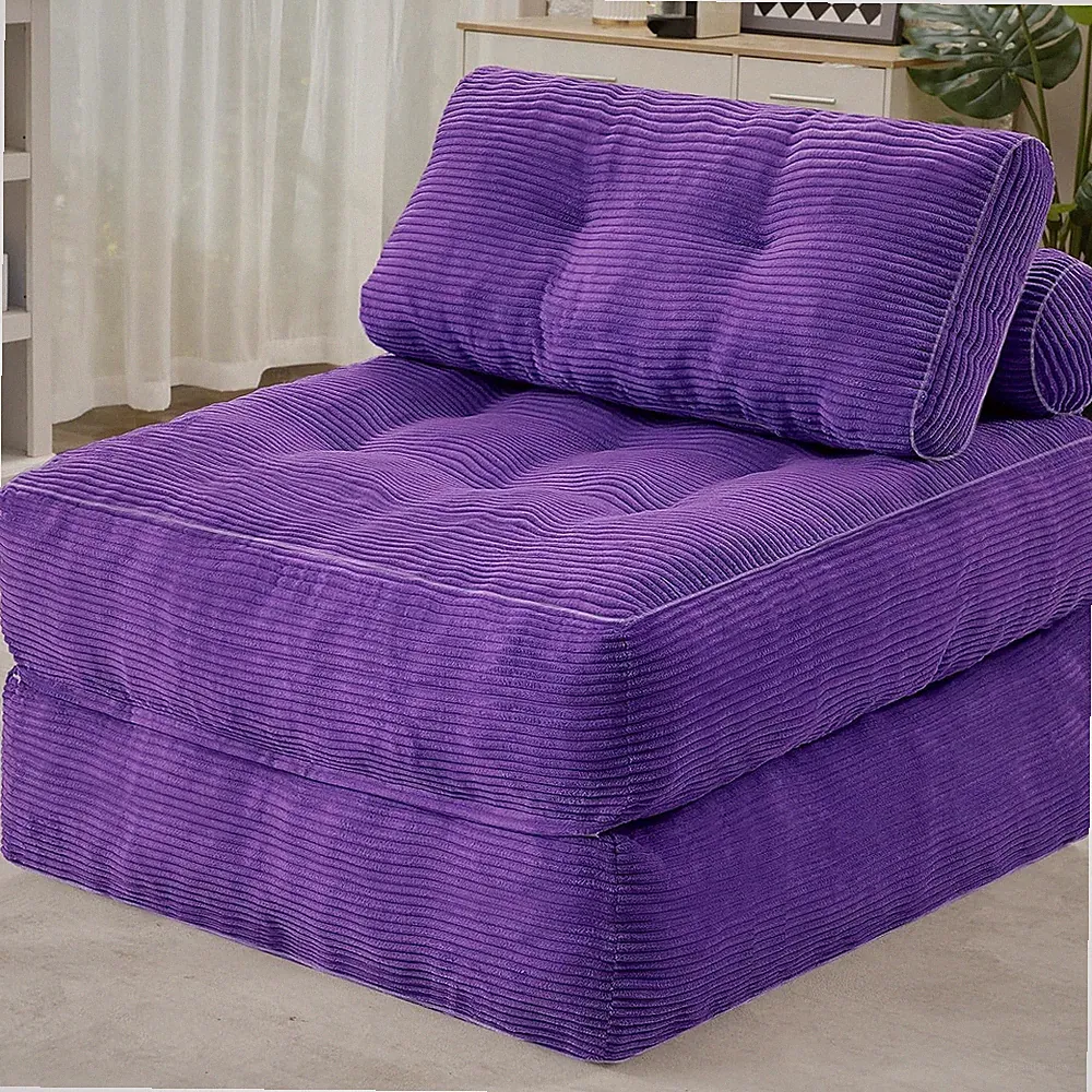 Purple Convertible Sofa Bed with Dual Pillows - Stylish Lounge Chair