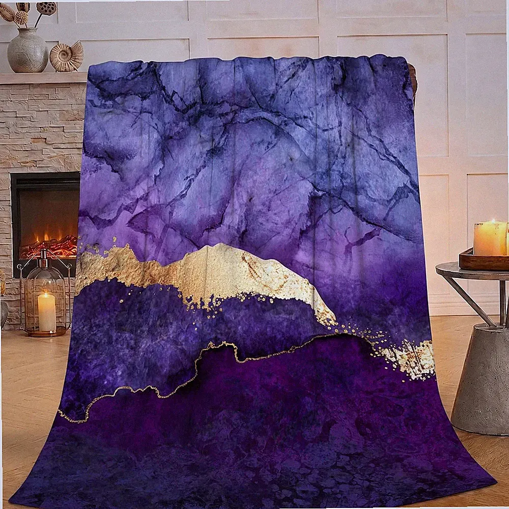 Purple Golden Throw Blanket for Couch Chair Sofa Bed, Flannel Soft Abstract Marb
