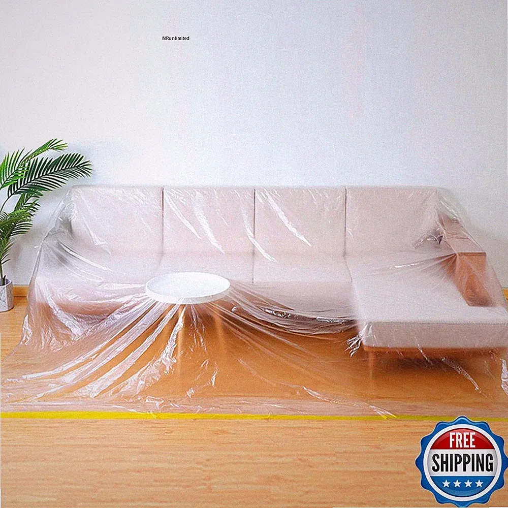 QEES 146" L-Shape Plastic Couch Cover for Sectional 3-Seater Sofa - Waterproof