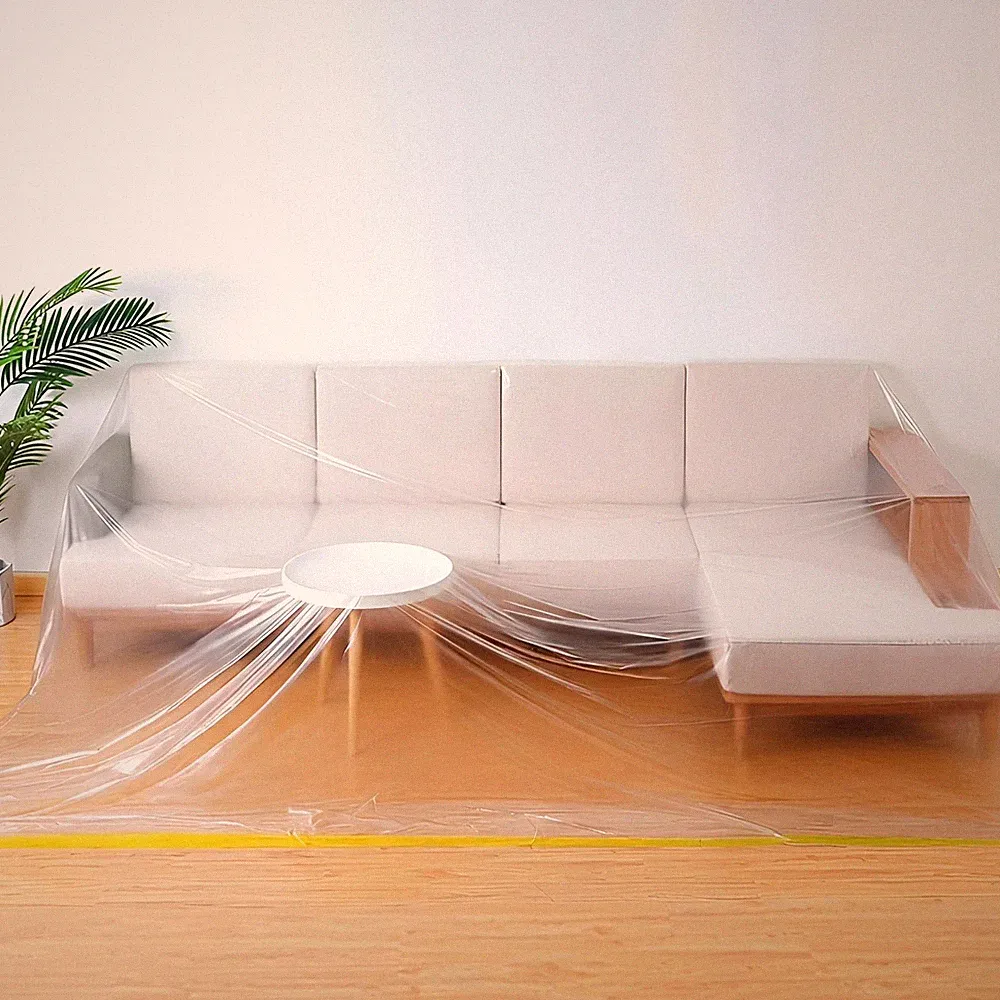 QEES 146in Plastic L-Shape Sectional Couch Cover Moving & Storage Bag