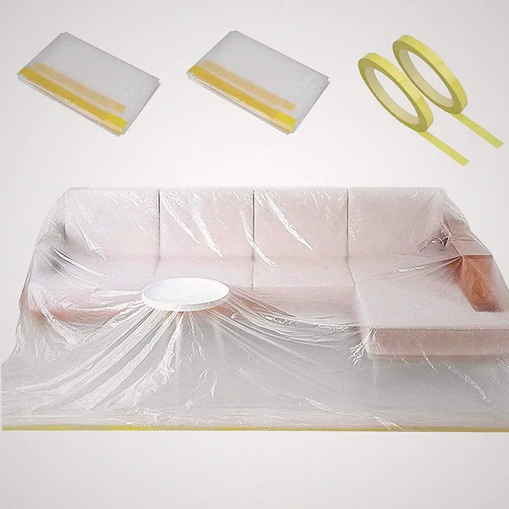 Qees 2 Pack 146 Extra Large L-Shape Plastic Couch Cover For Sectional Sofa
