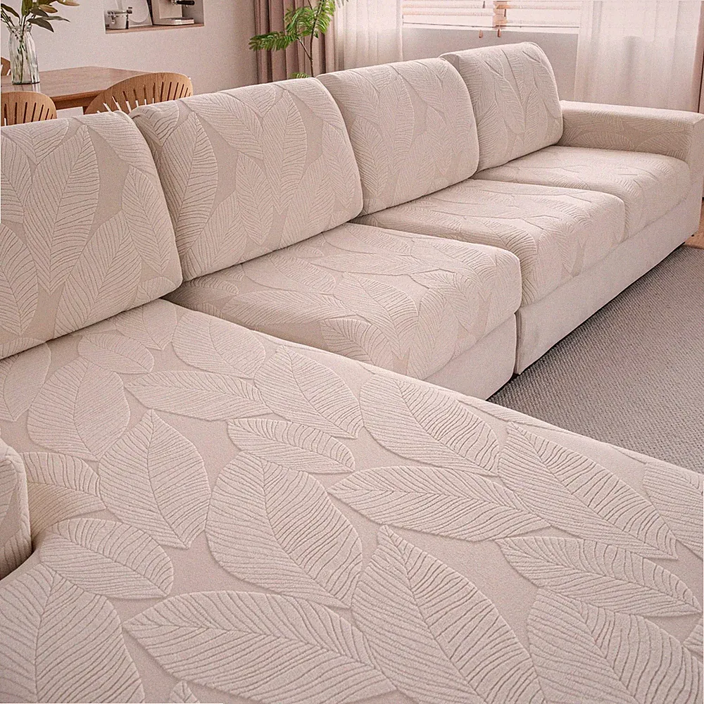 QIANMEW Couch Covers for Sectional Sofa, 1 Seat Cover S, Ivory / Leaf Pattern